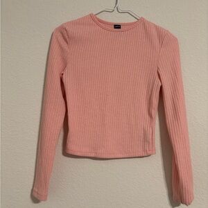 SHEIN Pink Ribbed Fitted Long Sleeve Tee